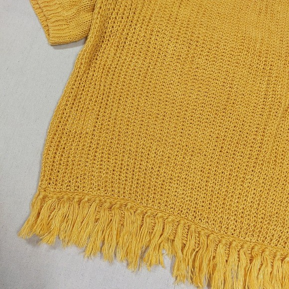J. Crew Sweater Size Medium Yellow Linen Crew Neck Short Sleeve Tasseled - Picture 11 of 16